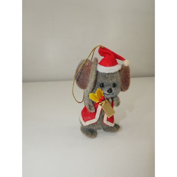 VTG Flocked Mouse Twinkle Ornament Christmas Mice Santa Hat - Picture 2 of 7